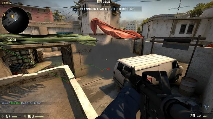 The grenade will land next to the van and form a smokescreen blocking off the vision of players looking from the side of the kitchen entrance - Mirage | Tournament maps in CS GO - Tournament Maps in Counter Strike: Global Offensive - CS GO Game Guide