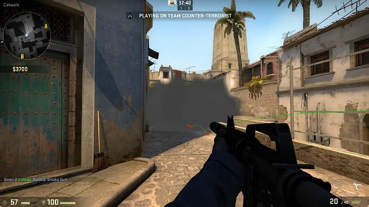 The grenade will bounce off the obstacle, fly towards the interior and block off the view of the players looking from behind the corner, from the direction of the terrorist respawn, as well as of those slightly to the right - Mirage | Tournament maps in CS GO - Tournament Maps in Counter Strike: Global Offensive - CS GO Game Guide