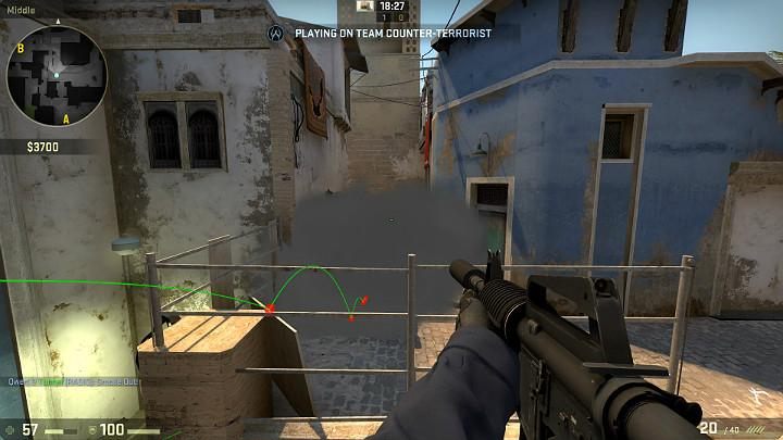 The grenade will bounce off the obstacle and land in the passage towards planting point B - Mirage | Tournament maps in CS GO - Tournament Maps in Counter Strike: Global Offensive - CS GO Game Guide