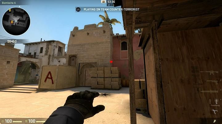 You can perform another throw by aiming at the marked spot and tossing with LMB - Mirage | Tournament maps in CS GO - Tournament Maps in Counter Strike: Global Offensive - CS GO Game Guide