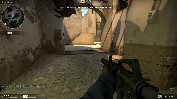 The grenade will bounce off the obstacle, go off in the passage and blind all players looking in that direction - Mirage | Tournament maps in CS GO - Tournament Maps in Counter Strike: Global Offensive - CS GO Game Guide