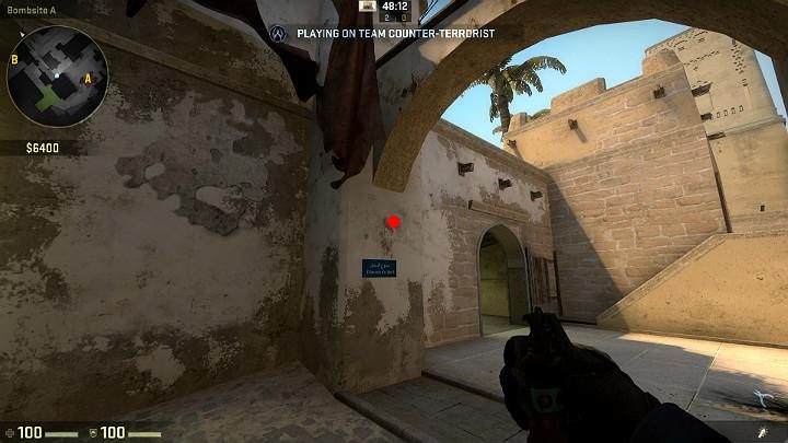 While in the jungle, aim at the marked spot and toss a grenade with LMB - Mirage | Tournament maps in CS GO - Tournament Maps in Counter Strike: Global Offensive - CS GO Game Guide