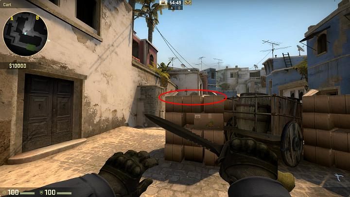 Also, you can jump onto the marked cardboard boxes and jump onto the pillar on the left - Mirage | Tournament maps in CS GO - Tournament Maps in Counter Strike: Global Offensive - CS GO Game Guide
