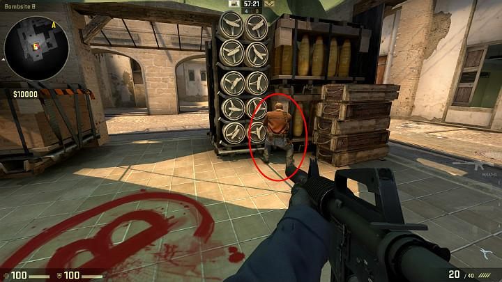 Once the teammate crouches in the marked position, jump onto his shoulders - Mirage | Tournament maps in CS GO - Tournament Maps in Counter Strike: Global Offensive - CS GO Game Guide