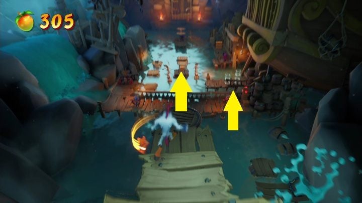 To proceed you can choose one of two paths - Crash 4: Booty Calls walkthrough - Salty Wharf, 1717 - Crash 4 Guide, Walkthrough