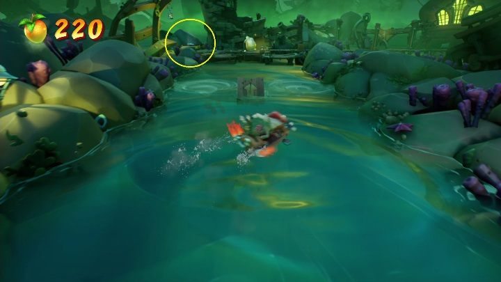 Entry to the secret level is found after the first boat ride - Crash 4: Jetboard Jetty walkthrough - Salty Wharf, 1717 - Crash 4 Guide, Walkthrough