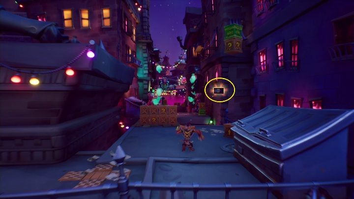 You'll find the tape next to the dumpster, in front of the road leading to cannons - Crash 4: Off Beat walkthrough - Mosquito Marsh, A Few Days Ago - Crash 4 Guide, Walkthrough