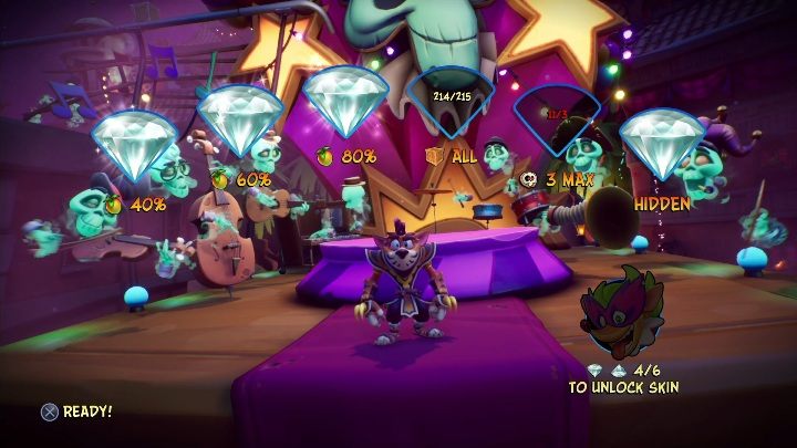 You can get 6 gems on Off Beat - Crash 4: Off Beat walkthrough - Mosquito Marsh, A Few Days Ago - Crash 4 Guide, Walkthrough