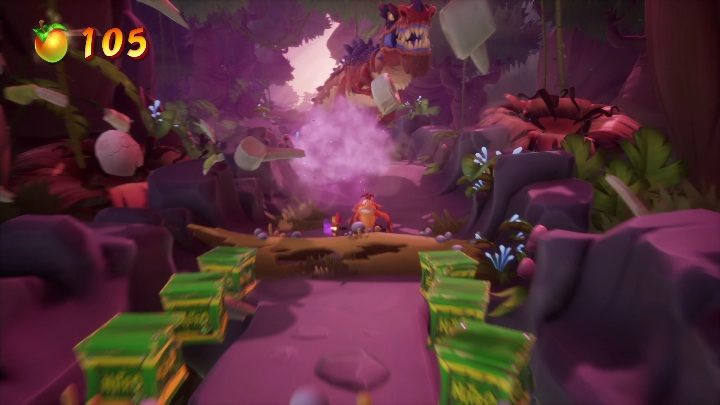 When you get to the next part of the map, you come across a dinosaur that goes on a frantic chase - Crash 4: Dino Dash walkthrough - Eggipus Dimension, 88 Milion B.C.B - Crash 4 Guide, Walkthrough