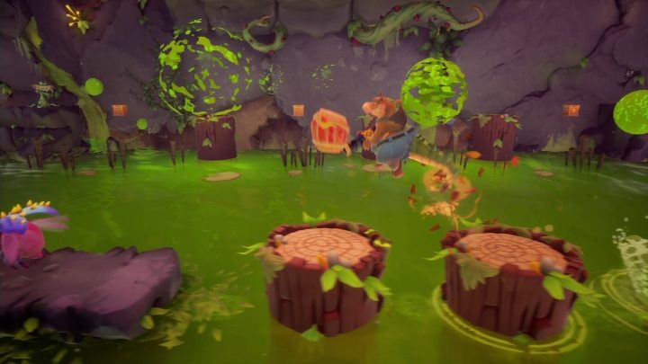 You reach an area where you have to jump over bits of trees and avoid poisonous bullets that could damage your character - Crash 4: Rock Blocked walkthrough - Eggipus Dimension, 88 Milion B.C.B - Crash 4 Guide, Walkthrough