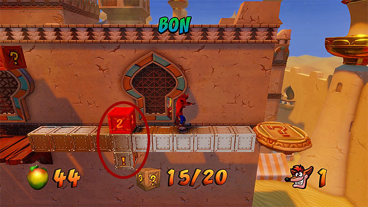 Right after you let go of the grates, you will land right next to the violet crystal and a plate with the question mark, shown in screenshot 1 - Crash Bandicoot N. Sane Trilogy: Hang Em High - Crash Bandicoot N. Sane Trilogy: Crash Bandicoot 3 - Arabic location - Crash Bandicoot N. Sane Trilogy Game Guide