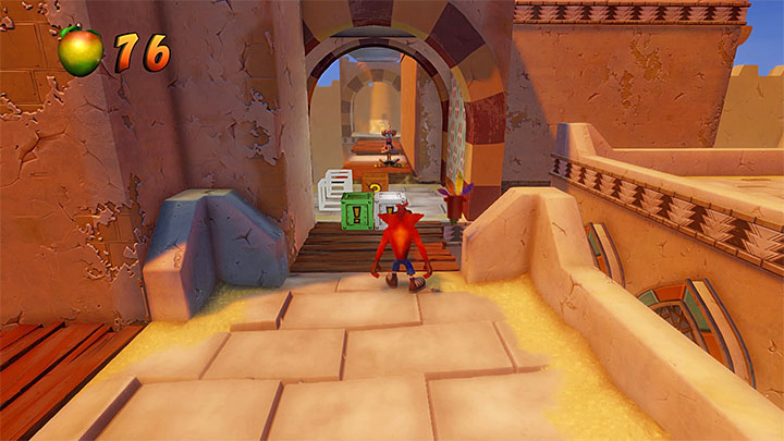 After you have completed the bonus round, bounce off the arrow to grab on to the grate and head deeper into the background - Crash Bandicoot N. Sane Trilogy: Hang Em High - Crash Bandicoot N. Sane Trilogy: Crash Bandicoot 3 - Arabic location - Crash Bandicoot N. Sane Trilogy Game Guide
