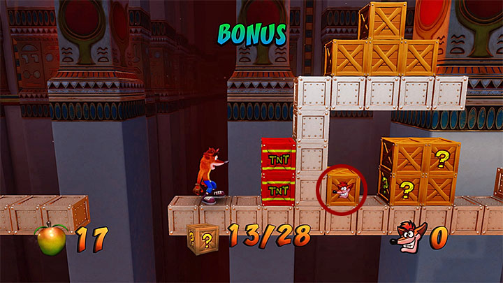 In one of the next areas, there are a violet crystal and a pressure plate traveling to the bonus round starting point (shown in screenshot 1) - Crash Bandicoot N. Sane Trilogy: Sphynxinator - Crash Bandicoot N. Sane Trilogy: Crash Bandicoot 3 - Egyptian location - Crash Bandicoot N. Sane Trilogy Game Guide
