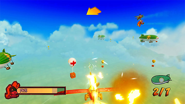 Apart from the left analog stick (or D-Pad), you also control the plane with R2 (firing unlimited ammo), X (roll - you can use it to escape enemy fire) and Circle (air brake - of limited usefulness) - Crash Bandicoot N. Sane Trilogy: Bye Bye Blimps - Crash Bandicoot N. Sane Trilogy: Crash Bandicoot 3 - Egyptian location - Crash Bandicoot N. Sane Trilogy Game Guide