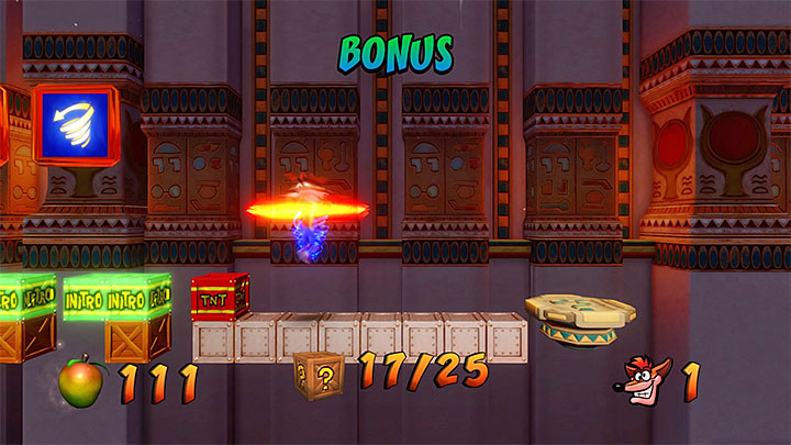 In the spot where the opponent used to be, there is a plate with the question mark that allows you to start the bonus round (remember that dying here will not prevent you from unlocking the Death Route) - Crash Bandicoot N. Sane Trilogy: Tomb Wader - Crash Bandicoot N. Sane Trilogy: Crash Bandicoot 3 - Egyptian location - Crash Bandicoot N. Sane Trilogy Game Guide