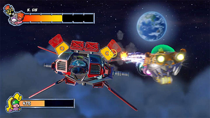 Only after you have shot down the above three elements, turn to the four rocket launchers (the rockets themselves had to be destroyed earlier, of course) - Crash Bandicoot N. Sane Trilogy: Dr. Nitrus Gin Boss fights - Crash Bandicoot N. Sane Trilogy: Crash Bandicoot 3 Warped - Crash Bandicoot N. Sane Trilogy Game Guide