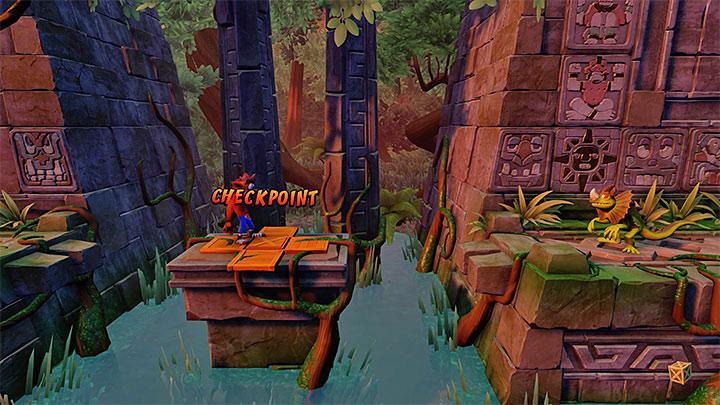 Stop for a moment at the checkpoint presented in the picture - Crash Bandicoot N. Sane Trilogy: The Lost City - Crash Bandicoot N. Sane Trilogy: Crash Bandicoot - Wumpa Island - Crash Bandicoot N. Sane Trilogy Game Guide