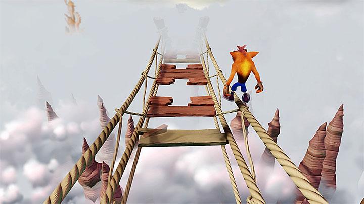 If you find it difficult to jump between planks or you dont want to lose too many lives, you can try to run across one of the ropes - Crash Bandicoot N. Sane Trilogy: Road to Nowhere - Crash Bandicoot N. Sane Trilogy: Crash Bandicoot - Wumpa Island - Crash Bandicoot N. Sane Trilogy Game Guide