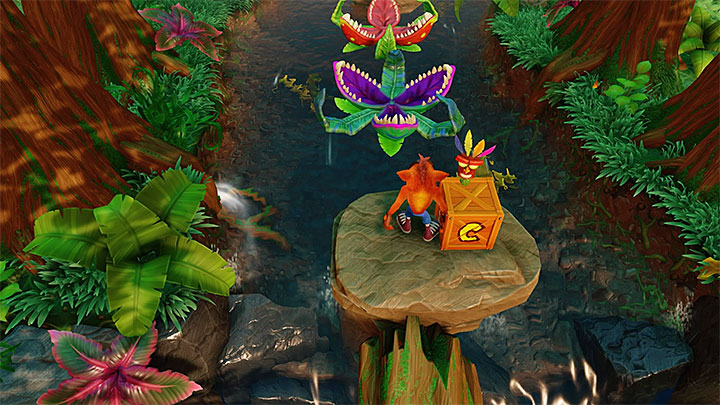 Instead of going forward, first go down the screen - you will find the first of three tokens required for unlocking the bonus level - Crash Bandicoot N. Sane Trilogy: Upstream - Crash Bandicoot N. Sane Trilogy: Crash Bandicoot - N. Sanity Island - Crash Bandicoot N. Sane Trilogy Game Guide