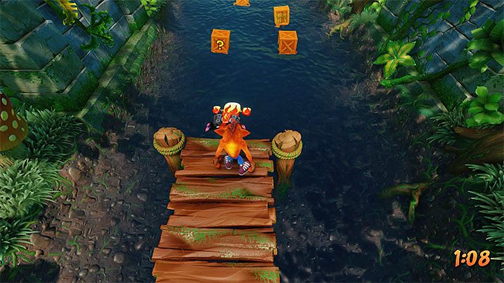 Jump onto the first floating platform, take another jump and eliminate the carnivorous plant - Crash Bandicoot N. Sane Trilogy: Plant Food - Crash Bandicoot N. Sane Trilogy: Crash Bandicoot 2 - Sewer Warp Room - Crash Bandicoot N. Sane Trilogy Game Guide