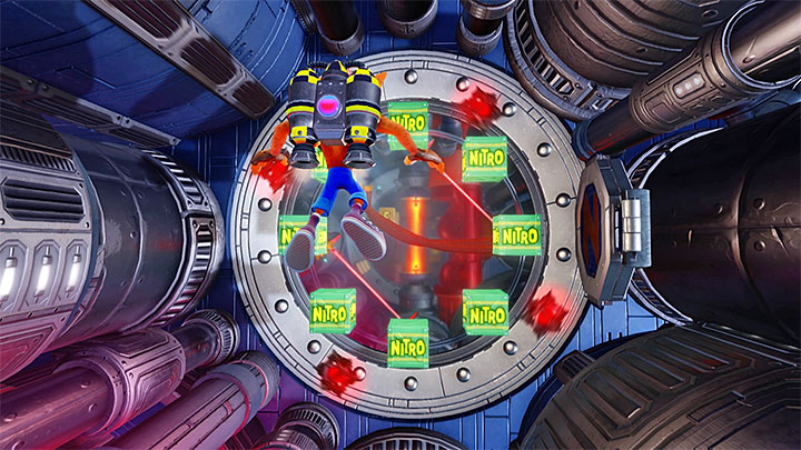 When you start flying you must avoid red objects that you can remember from the previous stage (you must fly through the middle of them or stay close to the walls of the big tunnel) - Crash Bandicoot N. Sane Trilogy: Pack Attack - Crash Bandicoot N. Sane Trilogy: Crash Bandicoot 2 - High-Tech Warp Room - Crash Bandicoot N. Sane Trilogy Game Guide