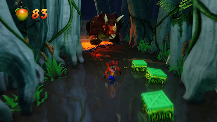 When you return from the bonus round you must avoid lava and enemies that hide under the water - Crash Bandicoot N. Sane Trilogy: Bone Yard - Crash Bandicoot N. Sane Trilogy: Crash Bandicoot 3 - Medieval location - Crash Bandicoot N. Sane Trilogy Game Guide