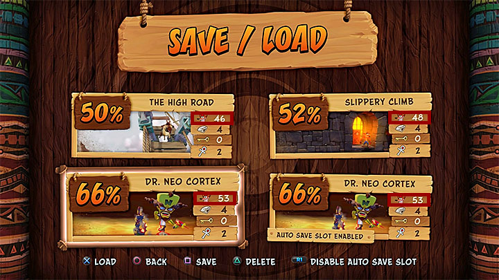 The current number of lives can be checked by pressing the inventory button (Triangle - picture 1) or by selecting the load and save menu (picture 2) - Crash Bandicoot N. Sane Trilogy: On Cloud 99 - Crash Bandicoot N. Sane Trilogy: Crash Bandicoot - Crash Bandicoot N. Sane Trilogy Game Guide