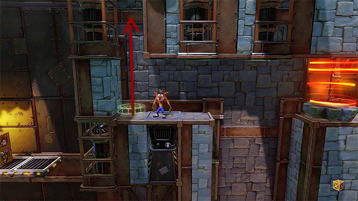 Right after starting this level you stand next to a place, presented in the picture, where you can place a Green Gem - Crash Bandicoot N. Sane Trilogy: Castle Machinery - Crash Bandicoot N. Sane Trilogy: Crash Bandicoot - Cortex Island - Crash Bandicoot N. Sane Trilogy Game Guide