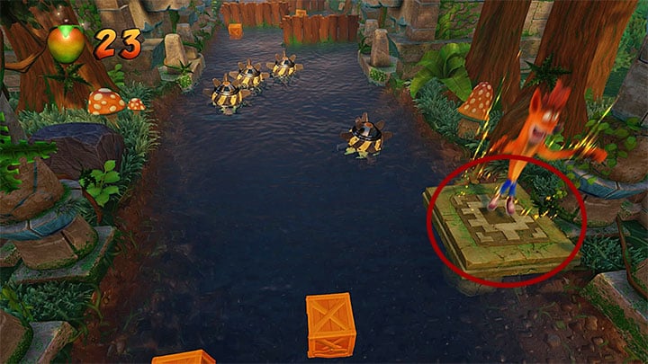 Jump over to the ledge z carnivorous plant (activate Spin attack in mid-air) and reach the neighboring stable platforms - Crash Bandicoot N. Sane Trilogy: Air Crash - Crash Bandicoot N. Sane Trilogy: Crash Bandicoot 2 - Ice Warp Room - Crash Bandicoot N. Sane Trilogy Game Guide