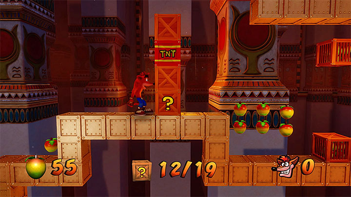 After you get past the first group of plates, you will reach the corner shown in screenshot 1, where there is a moving platform with the question mark, traveling to the bonus round - Crash Bandicoot N. Sane Trilogy: Tomb Time - Crash Bandicoot N. Sane Trilogy: Crash Bandicoot 3 - Arabic location - Crash Bandicoot N. Sane Trilogy Game Guide