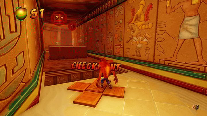If, after reaching the fork,, you have followed the right path (the only one available while playing the this level for the first time), smash all of the crate and watch out where you have to jump over a pit, while sliding over the slippery surface - Crash Bandicoot N. Sane Trilogy: Tomb Time - Crash Bandicoot N. Sane Trilogy: Crash Bandicoot 3 - Arabic location - Crash Bandicoot N. Sane Trilogy Game Guide