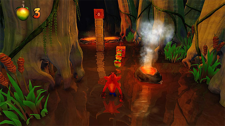 From the beginning of the level you must watch out for small volcanoes/geysers from which a hot gas leaks out (an example is in the picture above) - Crash Bandicoot N. Sane Trilogy: Dino Might! - Crash Bandicoot N. Sane Trilogy: Crash Bandicoot 3 - Oriental location - Crash Bandicoot N. Sane Trilogy Game Guide