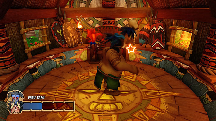 Jumping on the head of the boss will stun him and take away one of his health points - Crash Bandicoot N. Sane Trilogy: Papu Popped - Crash Bandicoot N. Sane Trilogy: Crash Bandicoot - Crash Bandicoot N. Sane Trilogy Game Guide