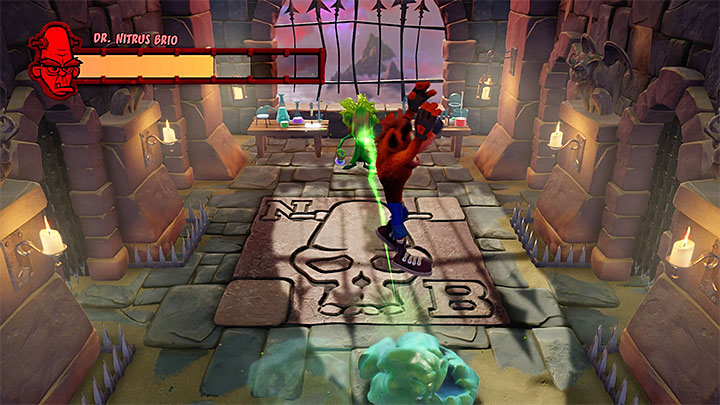 Jumping on the blob will send a green projectile towards the boss - Crash Bandicoot N. Sane Trilogy: Nitrus Broken - Crash Bandicoot N. Sane Trilogy: Crash Bandicoot - Crash Bandicoot N. Sane Trilogy Game Guide