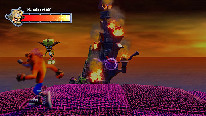 Run and jump to the sides to avoid being hit by the purple energy ball - Crash Bandicoot N. Sane Trilogy: Cortex N. Capacitated - Crash Bandicoot N. Sane Trilogy: Crash Bandicoot - Crash Bandicoot N. Sane Trilogy Game Guide