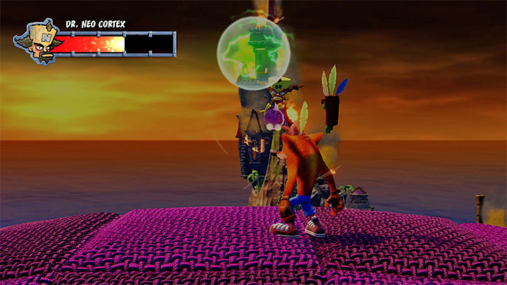 Further in the fight the energy will gather in a green ball that will explode and weaken the boss after a few bounces - Crash Bandicoot N. Sane Trilogy: Cortex N. Capacitated - Crash Bandicoot N. Sane Trilogy: Crash Bandicoot - Crash Bandicoot N. Sane Trilogy Game Guide