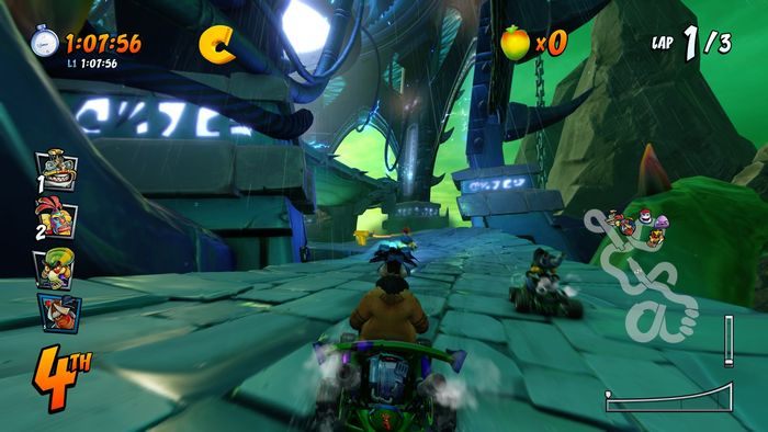 The letter R is on the ramp behind the statues - CTR Mode - Crash Nitro Cart in Crash Team Racing Nitro-Fueled - Game modes - Crash Team Racing Nitro-Fueled Guide