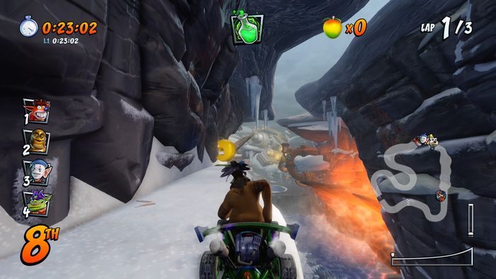 The letter T is located on a slope in the middle of the route - CTR Mode - Crash Nitro Cart in Crash Team Racing Nitro-Fueled - Game modes - Crash Team Racing Nitro-Fueled Guide