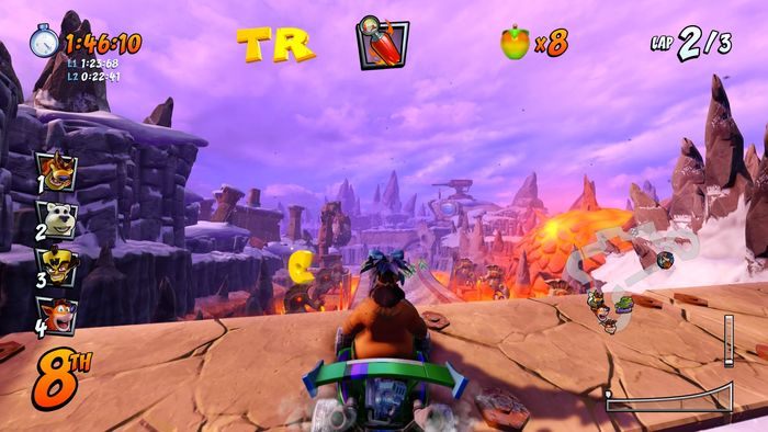 The next letter is in a sharp corner in the place where the statue moves, drive slowly and you will not miss it - CTR Mode - Crash Nitro Cart in Crash Team Racing Nitro-Fueled - Game modes - Crash Team Racing Nitro-Fueled Guide