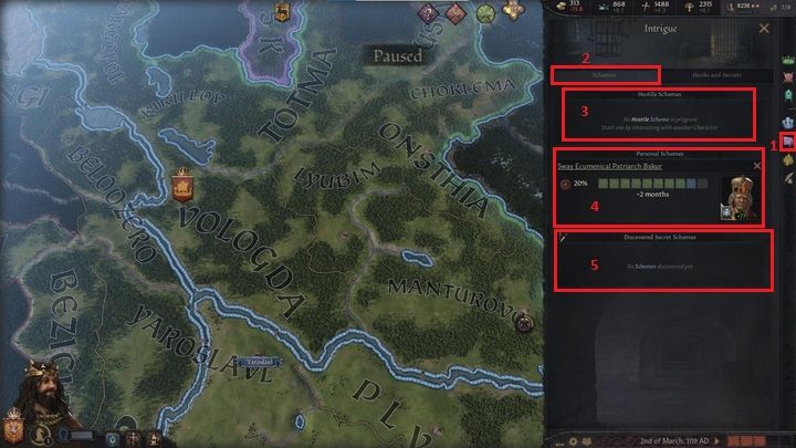 Further down, you will find the intrigue window (1), which also consists of two tabs - Crusader Kings 3: Interface Guide - Basics - Crusader Kings 3 Guide
