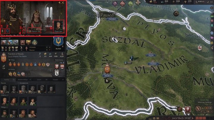 At the top, there are models of the character you've selected and their partner - Crusader Kings 3: Interface Guide - Basics - Crusader Kings 3 Guide