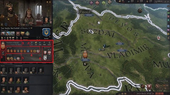 Further on, you will reach the section that basically relates to the state of your character - Crusader Kings 3: Interface Guide - Basics - Crusader Kings 3 Guide