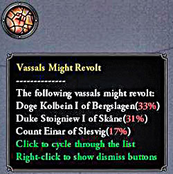 Icon of clenched fist informs about possible rebellions. - How to care about human relations? - Characters - Crusader Kings II - Game Guide and Walkthrough