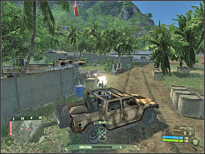 It would be a good idea to get closer to the town hall building, because youll find a second humvee there (screen) - Crysis: Mission 2, Recovery - part 5, walkthrough - Mission 2 - Recovery - Crysis Game Guide