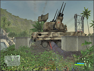 Enemy soldiers are standing to the south and to the south-east of the AA unit - Mission 4 - part 2 | Mission 4 - Assault - Mission 4 - Assault - Crysis Game Guide