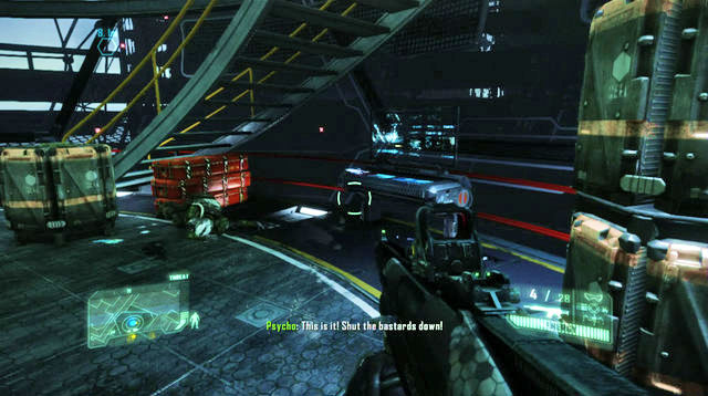 After you deactivate the turret, walk into the elevator to go back up - Disable the Nexus system - The Root of All Evil - Crysis 3 - Game Guide and Walkthrough