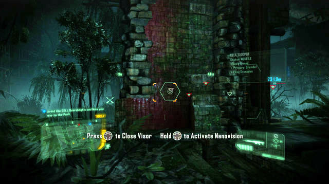 Right after you start the mission, go into cloak mode and take the lift to the higher level of the demolished building in front of you - Reach the park - Safeties Off - Crysis 3 - Game Guide and Walkthrough