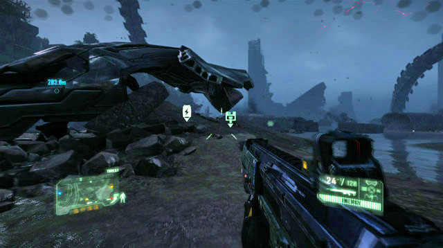 As you proceed, you will reach a place guarded by two enemy aircraft - Destroy the second defense system - Only Human - Crysis 3 - Game Guide and Walkthrough