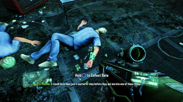 After you take the elevator to the research facility, follow Psycho - Safeties Off - CELL intel data and posters - Crysis 3 - Game Guide and Walkthrough