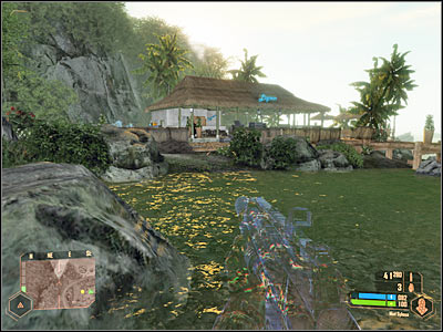 Notice that a large armored vehicle has been parked in front of the bar (screen) - Accessing KAL's tactical network - Mission 1: Call me Ishmael - Crysis Warhead - Game Guide and Walkthrough